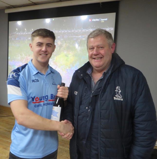 Narberth man of the match Ilan Phillips with sponsor Jason Slater